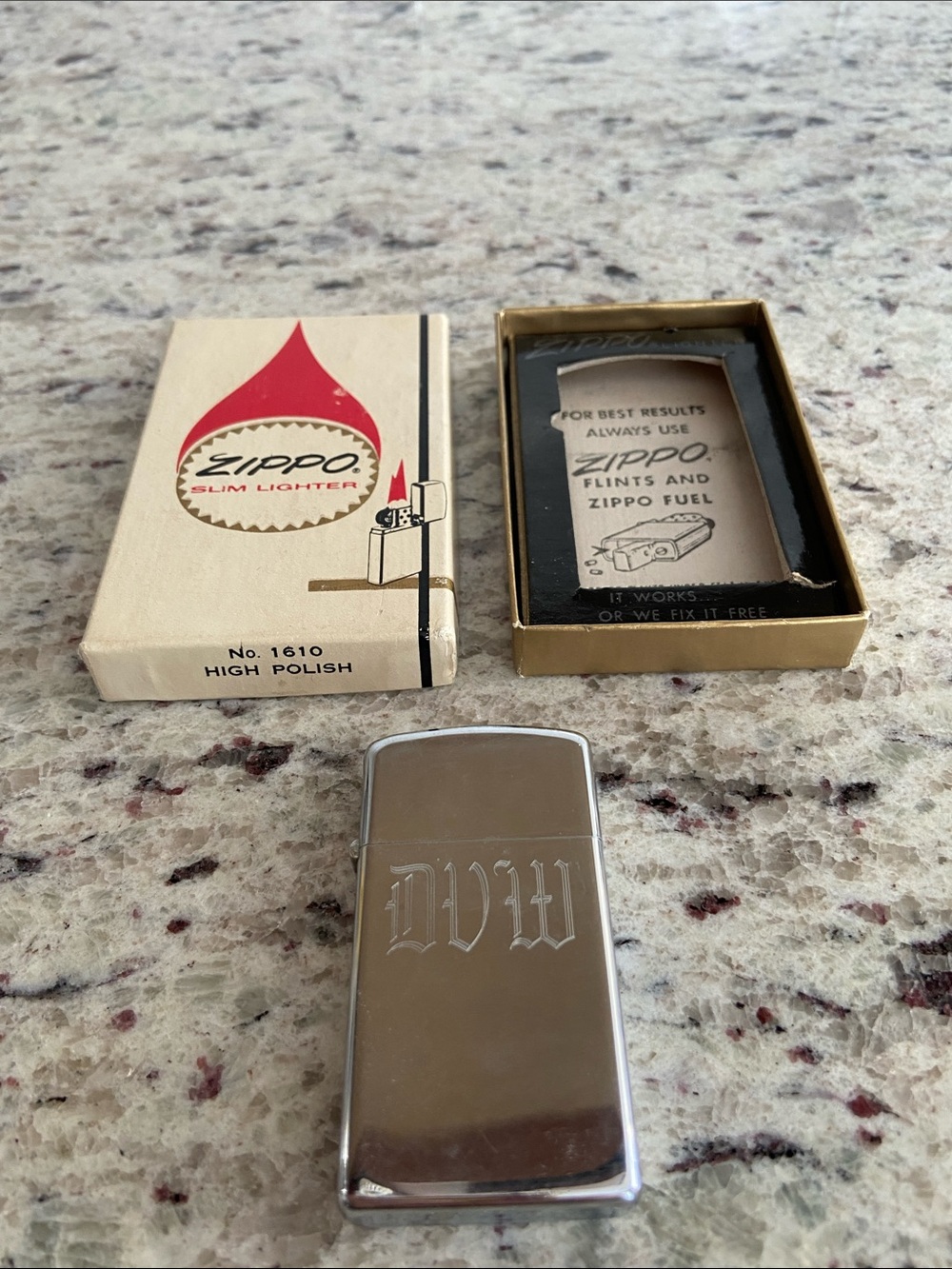 Zippo High Polish Slim Lighter in Silver with Engraved Initials